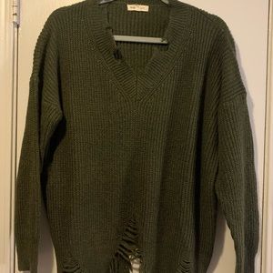 Distressed army green sweater